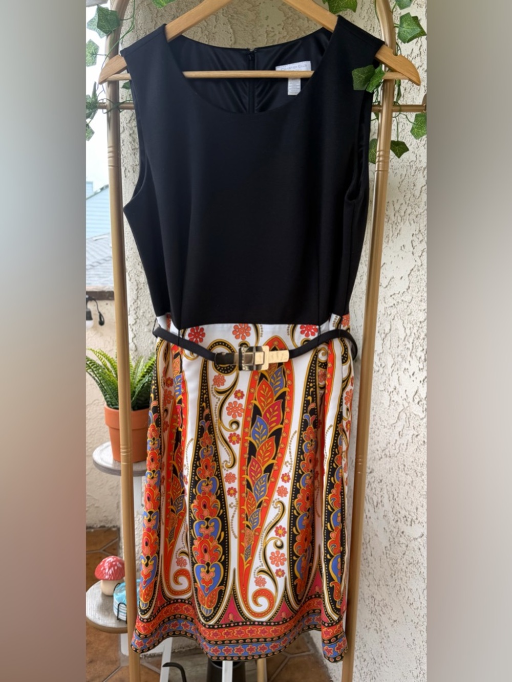 Charter Club Black Sleeveless Paisley-Accent Midi Dress